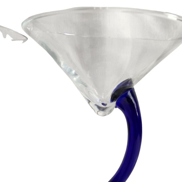 Set Of 2 Hand-Blown Blue‎ Stem Martini Glasses - Picture 2 of 8